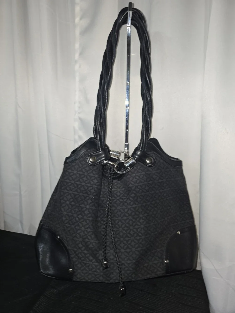 RELIC Black Patterned Shoulder Tote Bag with Twisted Handles Shoulder BAG
